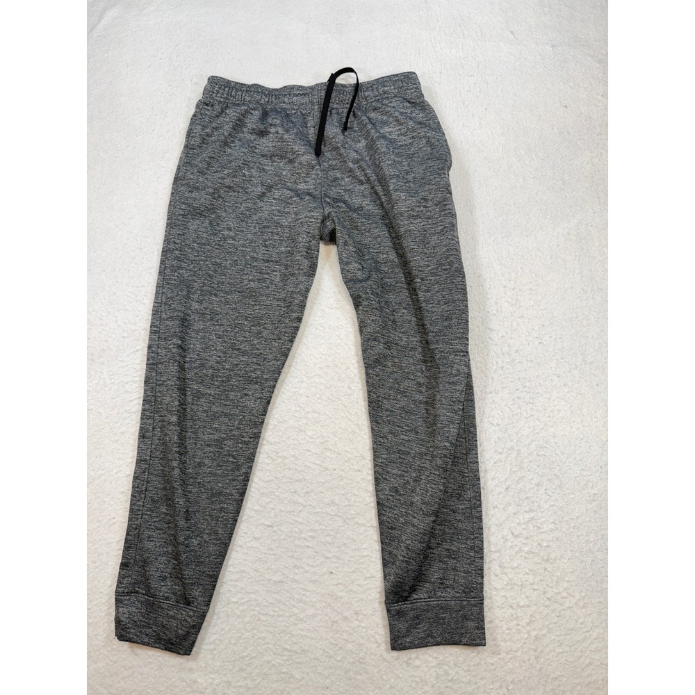 Reebok Mens Gray Heathered Fleece Lined Jogger Sweatpants Large Drawstring Cuffs
